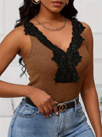 Load image into Gallery viewer, Lace Trim V-Neck Ribbed Tank Top Women N6D206