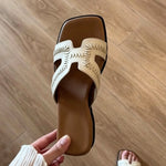 Load image into Gallery viewer, Vintage Woven Slide Sandals Square Toe Platform Women N6G249