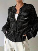 Load image into Gallery viewer, Lace Knit Cardigan Women Openwork Vacation N6D139