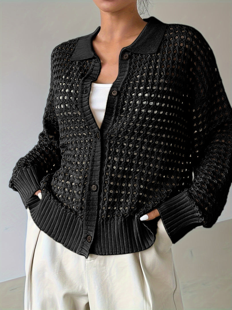 Lace Knit Cardigan Women Openwork Vacation N6D139