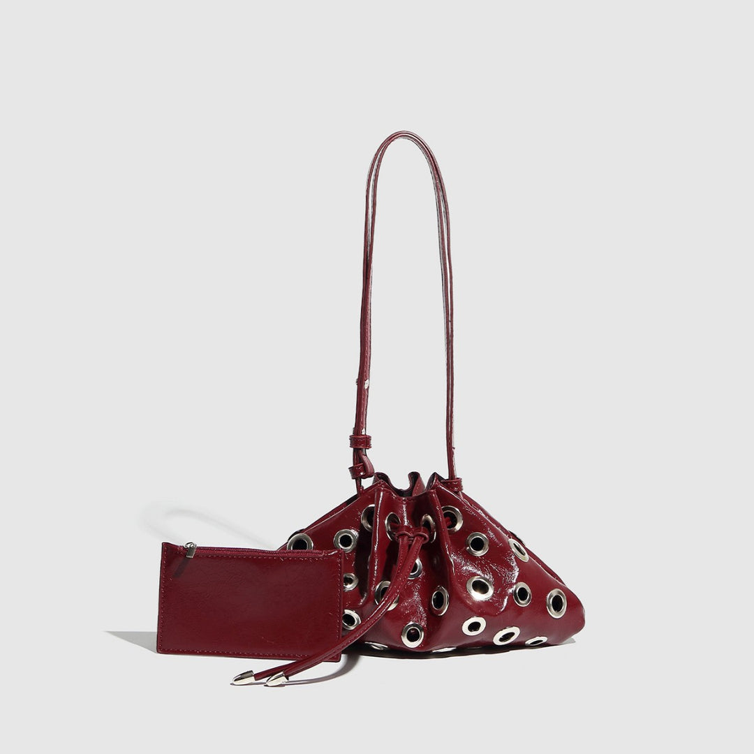 Metallic Finish Bucket Bag with Grommet Detailing  S5P467