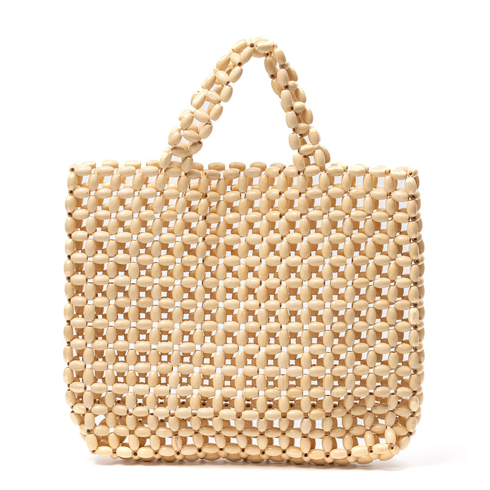 Handwoven Maple Bead Tote Solid Color Leisure Women S5P964