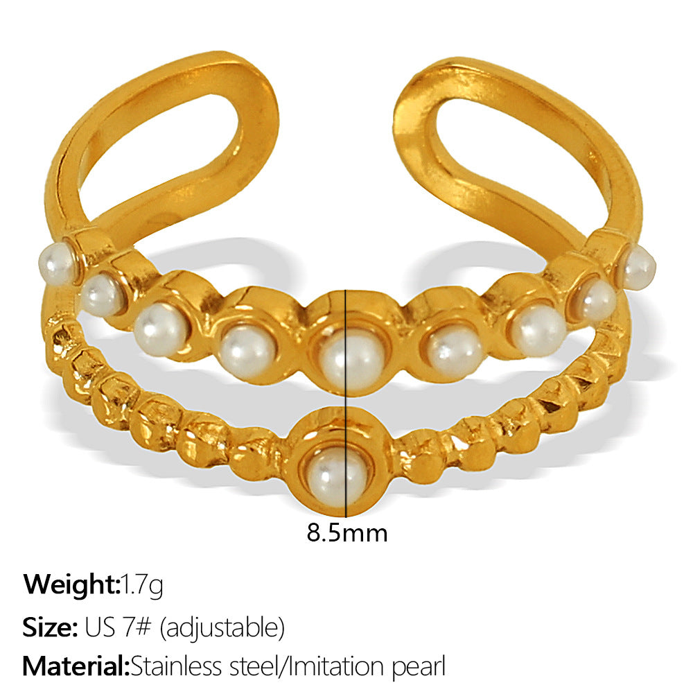 Celestial Leaf Ring Titanium Steel Pearl Crystal S5P047