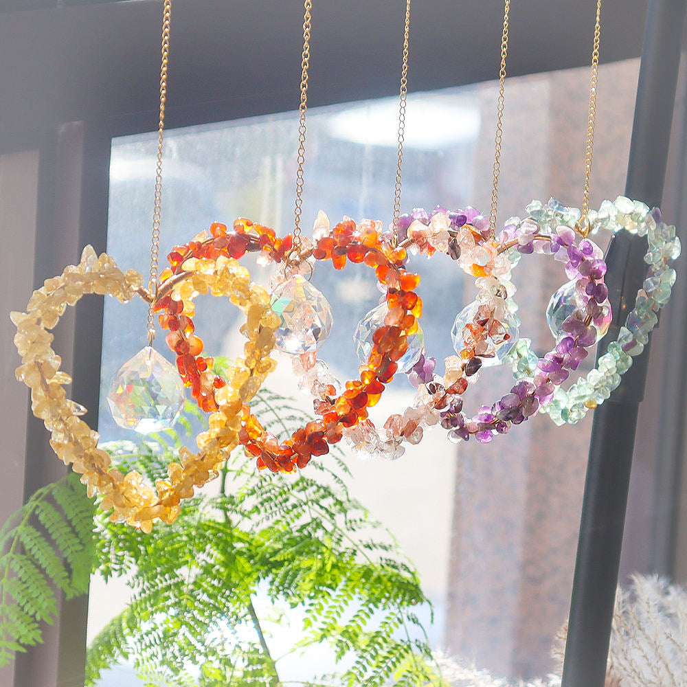 Natural Crushed Crystal Heart Sun Catcher Decor N6F291