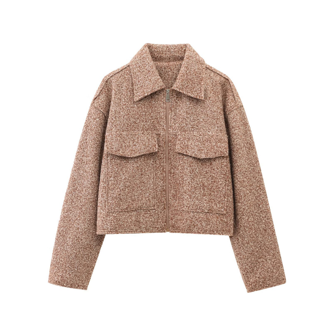 Bouclé Cropped Coat Relaxed Silhouette Mid Weight N5Z241