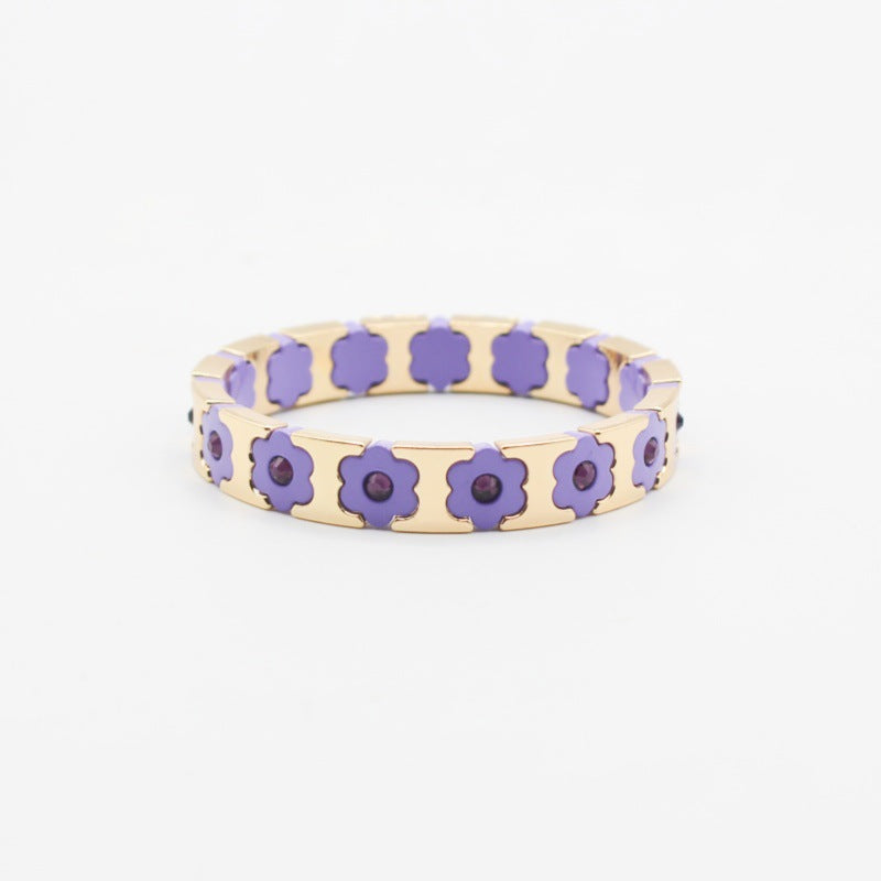 Floral Cuff Enamel Steel Crystal-Studded Elastic S5P141
