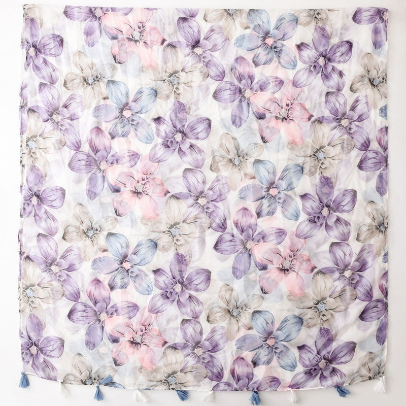 Batik Floral Fringe Shawl  M5A246