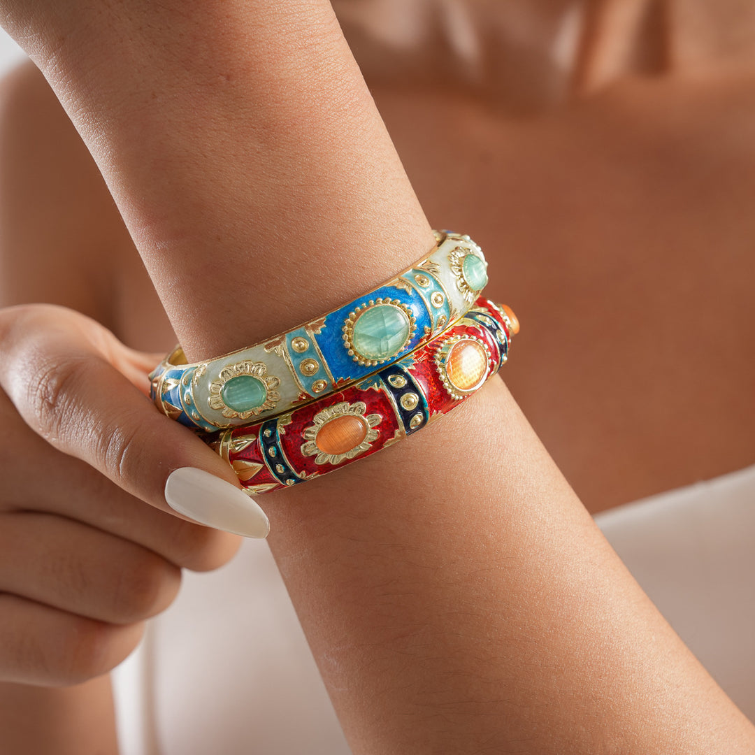 Womens Vintage Oval Cat Eye Floral Alloy Bracelet N6K130