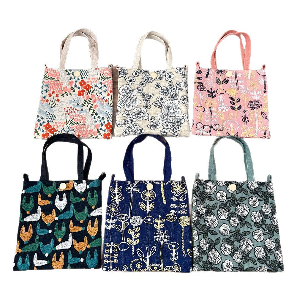 Embroidered Cotton Linen Crossbody Bag Reversible N6F153