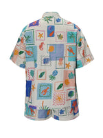 Load image into Gallery viewer, Doodle Print Open Front Shirt and Shorts Set N6C260
