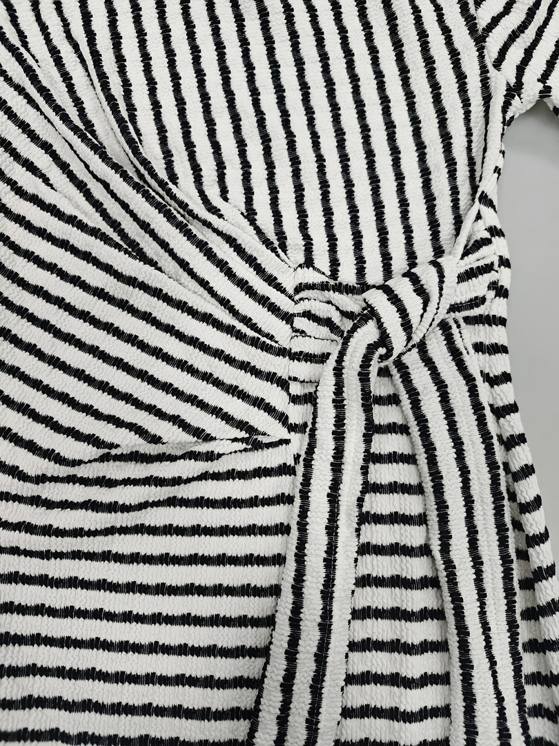 Black White Stripe Twist Knot Side Slit Bodycon Dress N6D208