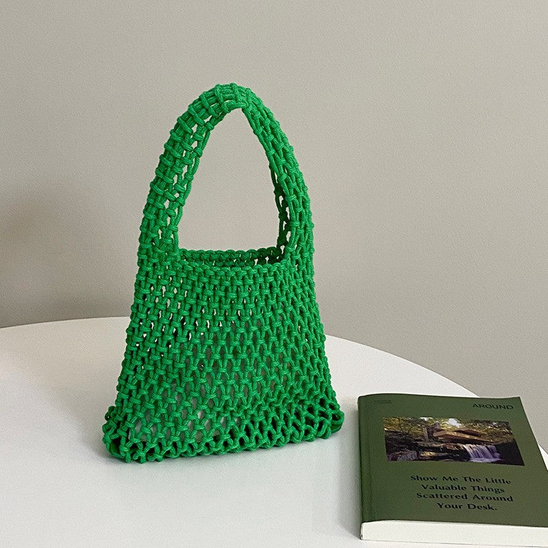 Crochet Cotton Rope Wristlet Beach Bag Inner Pocket N6E123