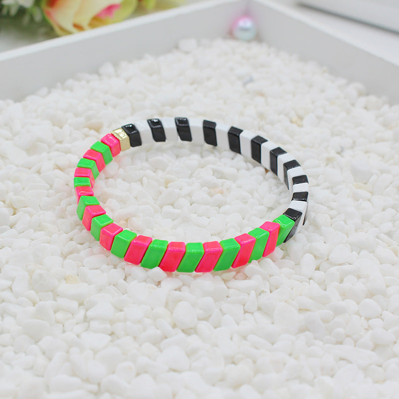 Geometric Links Cuff Enamel Steel Elastic Adjustable S5P143