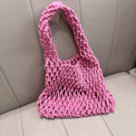 Load image into Gallery viewer, Crochet Cotton Rope Wristlet Beach Bag Inner Pocket N6E123