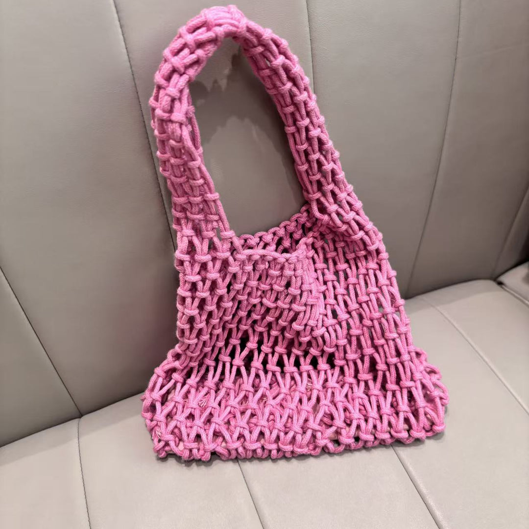 Crochet Cotton Rope Wristlet Beach Bag Inner Pocket N6E123