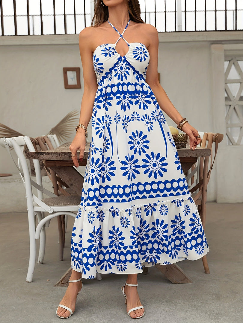 Ethnic Print Off-Shoulder Cross Beach Dress Women N6C255