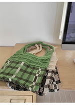 Load image into Gallery viewer, Gingham Openwork Knit Tote Bag Vintage Women N6C059