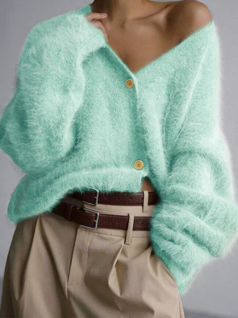 V Neck Button Cardigan Mid Heavy Khaki N5A167