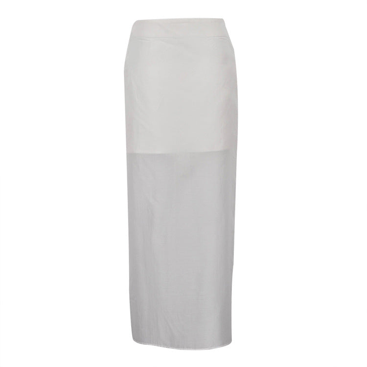 Double Layer Sheer Tulle Pencil Skirt High Waist Slit N6C195
