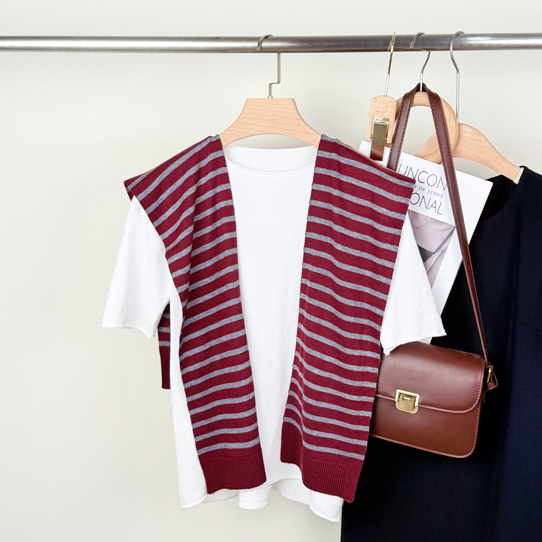 Colorblock Stripe Knit Shoulder Cape Women Travel N6H244
