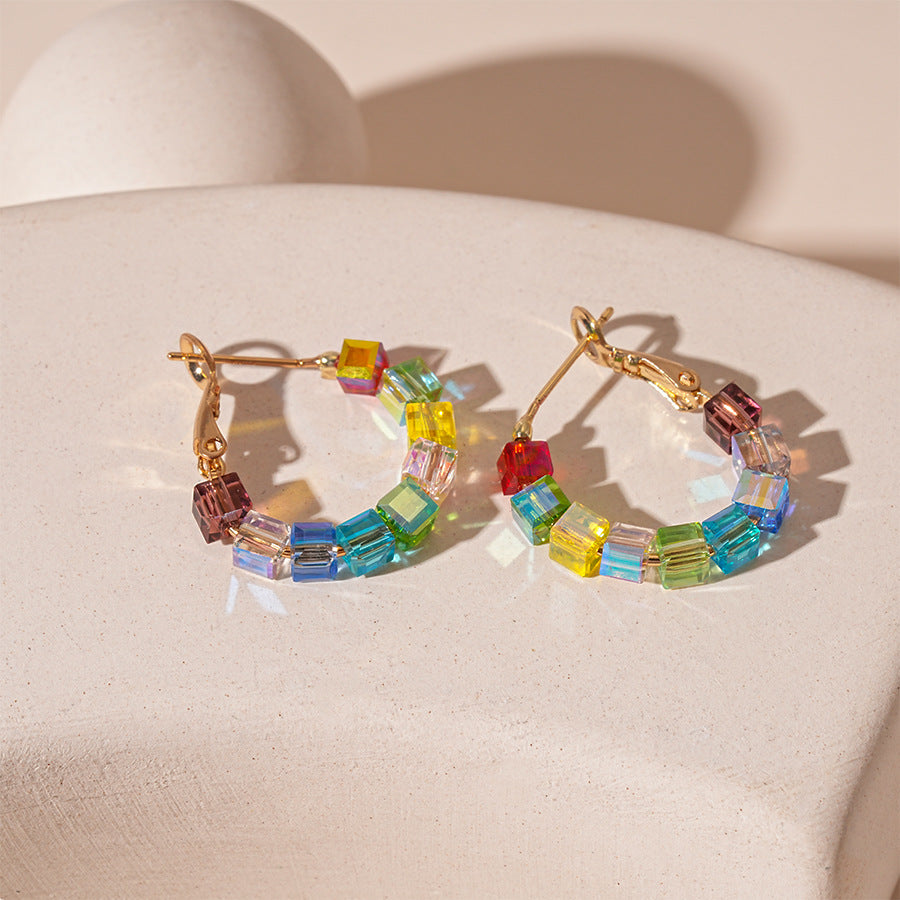 Glass Circular Hoops Silver-Posted Hand Faceted S5P157