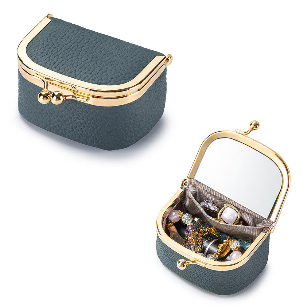 Women's Leather Mini Mirror Jewelry Case N6J230