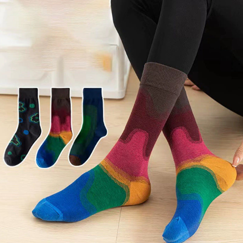 Ombre Gradient Mid-Calf Socks Women Cotton N6H024