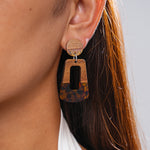 Load image into Gallery viewer, Vintage Resin Wood Geometric Steel Stud Earrings N6H100