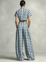 Load image into Gallery viewer, Check High Neck Crop Top and Wide Leg Pants Set  N6D105