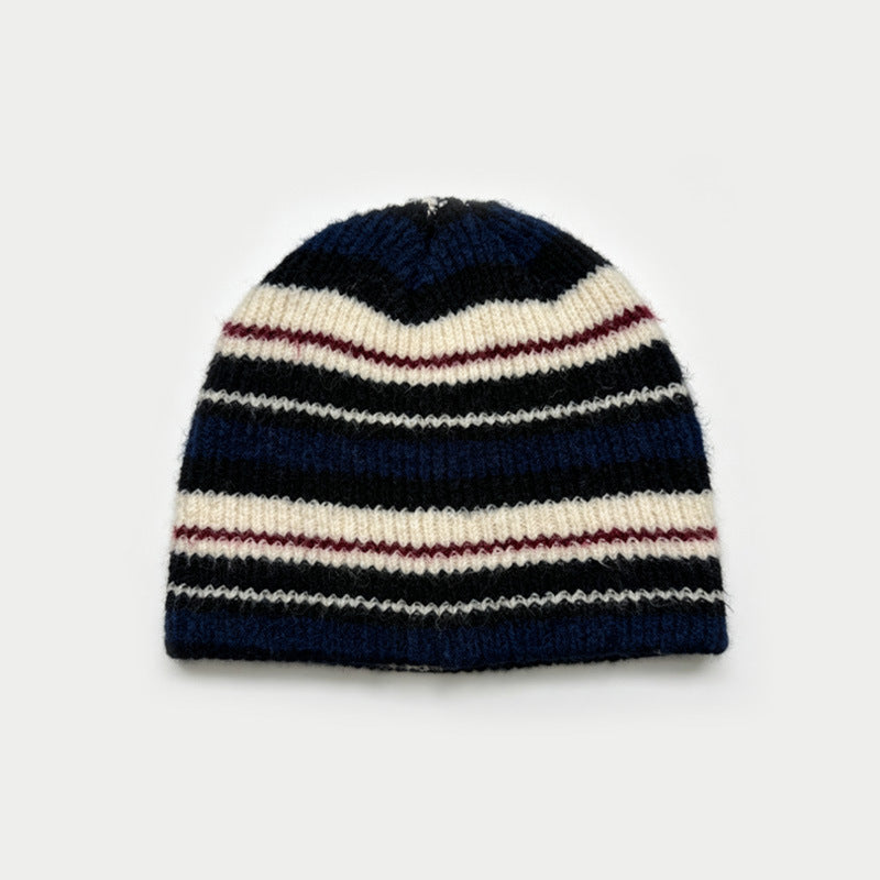 Women's Wool Knitted Striped Beanie N6J101