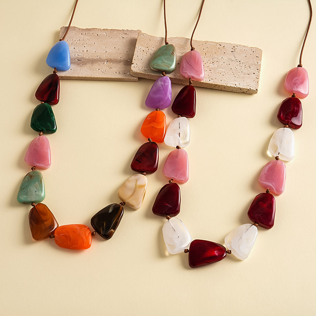 Womens Vintage Marbled Irregular Acrylic Necklace N6K184