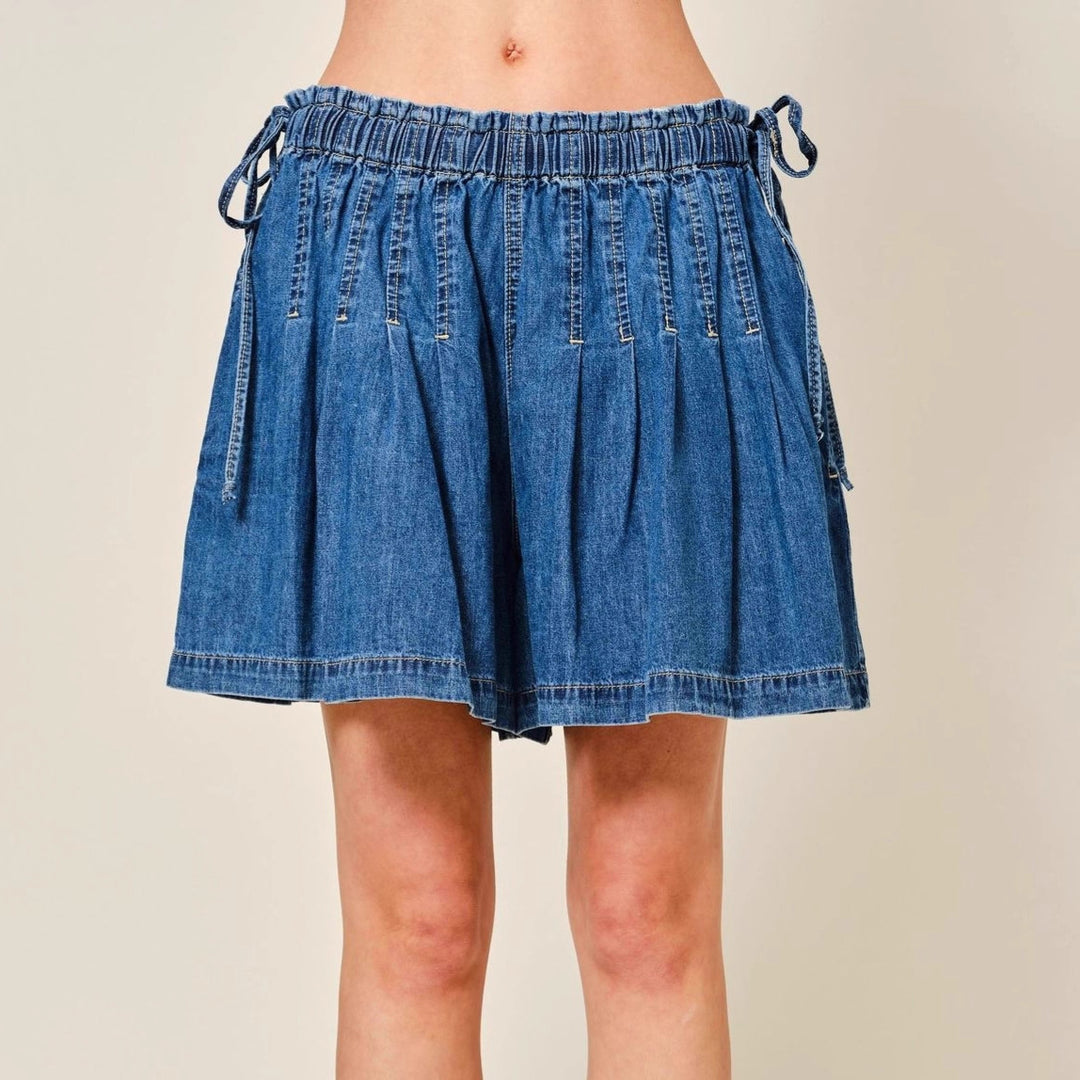 Vintage Distressed High Waist Denim A-Line Shorts N6C316
