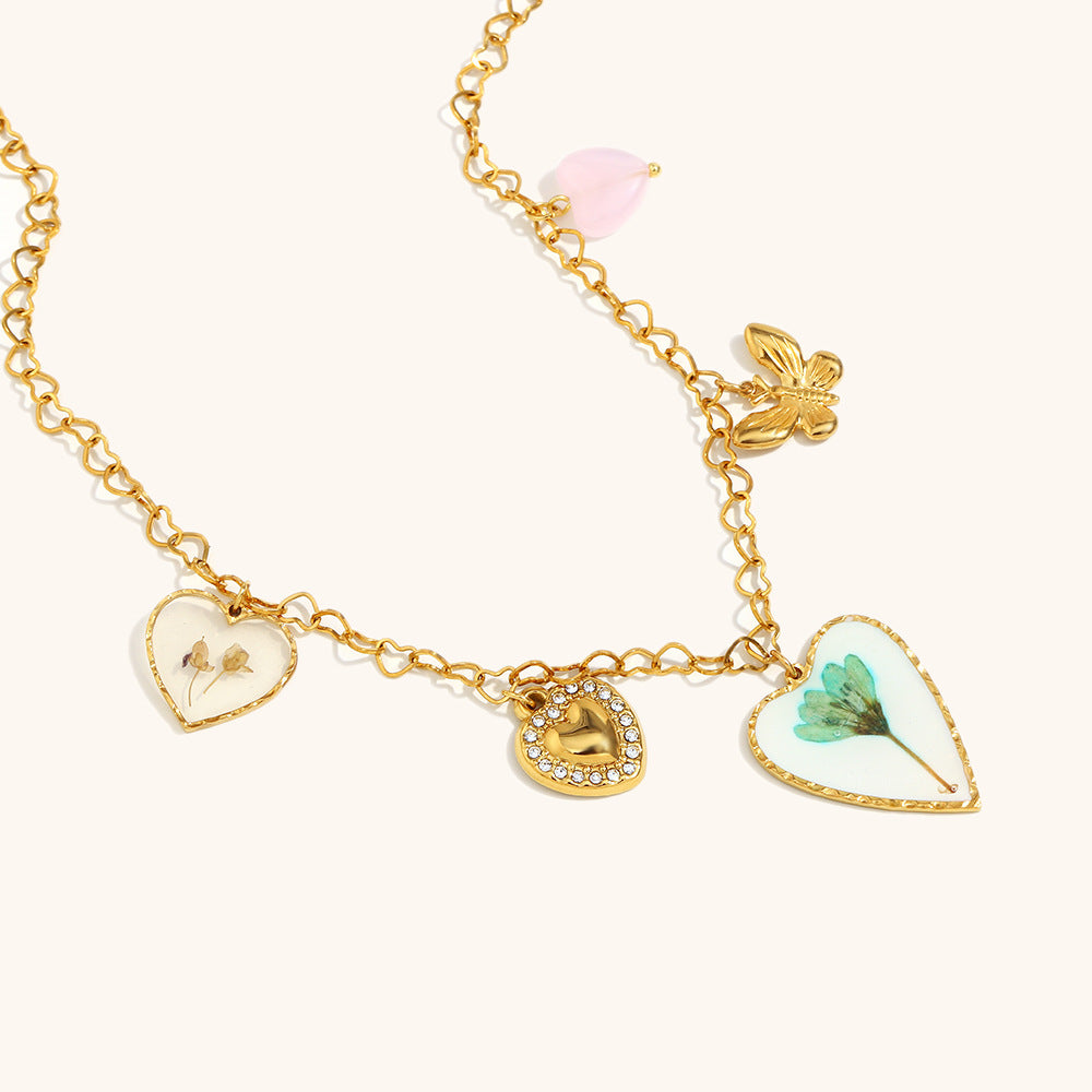 Color Gradient Heart Butterfly Necklace Steel S5P223