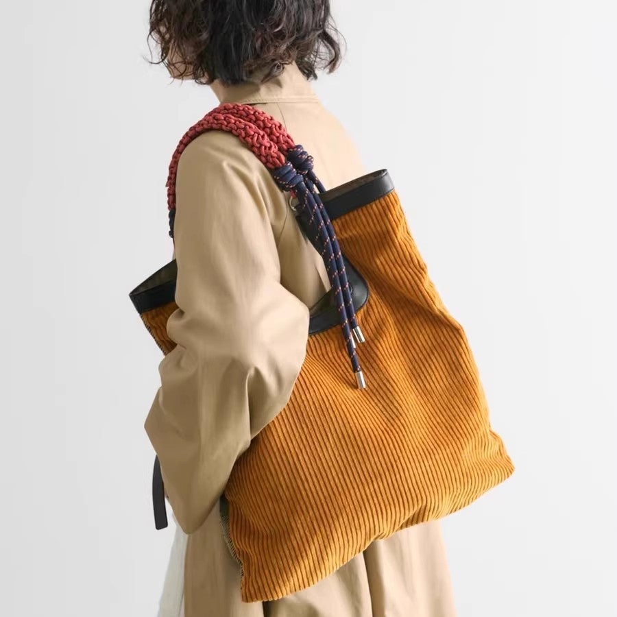 Corduroy Tote Bag Vertical Rectangle Open-Top Design  S5P279