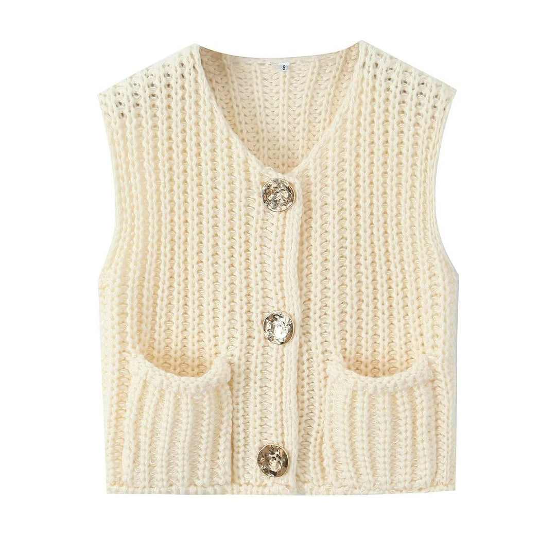 Patch Pocket Vest Sleeveless Knit Lightweight N5Z245