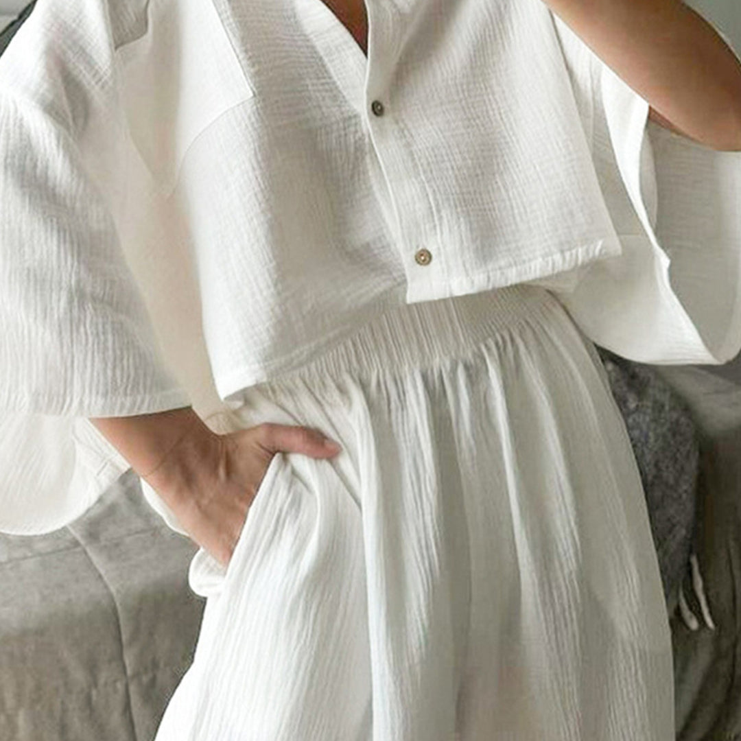 Cotton Cardigan Pajama Set Women White N5A390