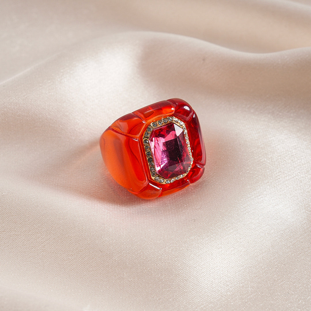 Womens Vintage Rhinestone Hexagon Resin Ring N6K191
