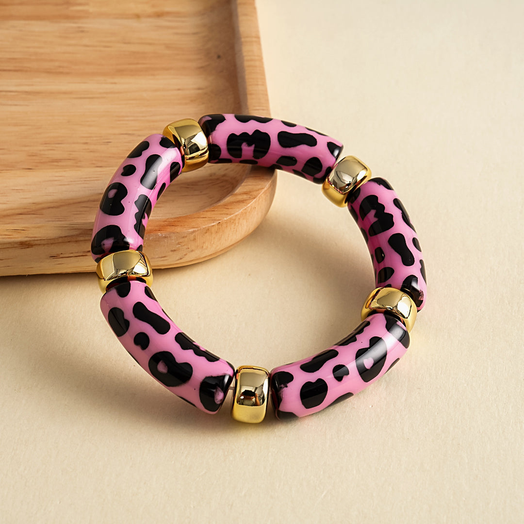 Womens Leopard Print Acrylic Beaded Bracelet N6K126