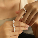 Load image into Gallery viewer, Pearl Ring Hand-Wrapped Flexible Band Gold Plated S5P028