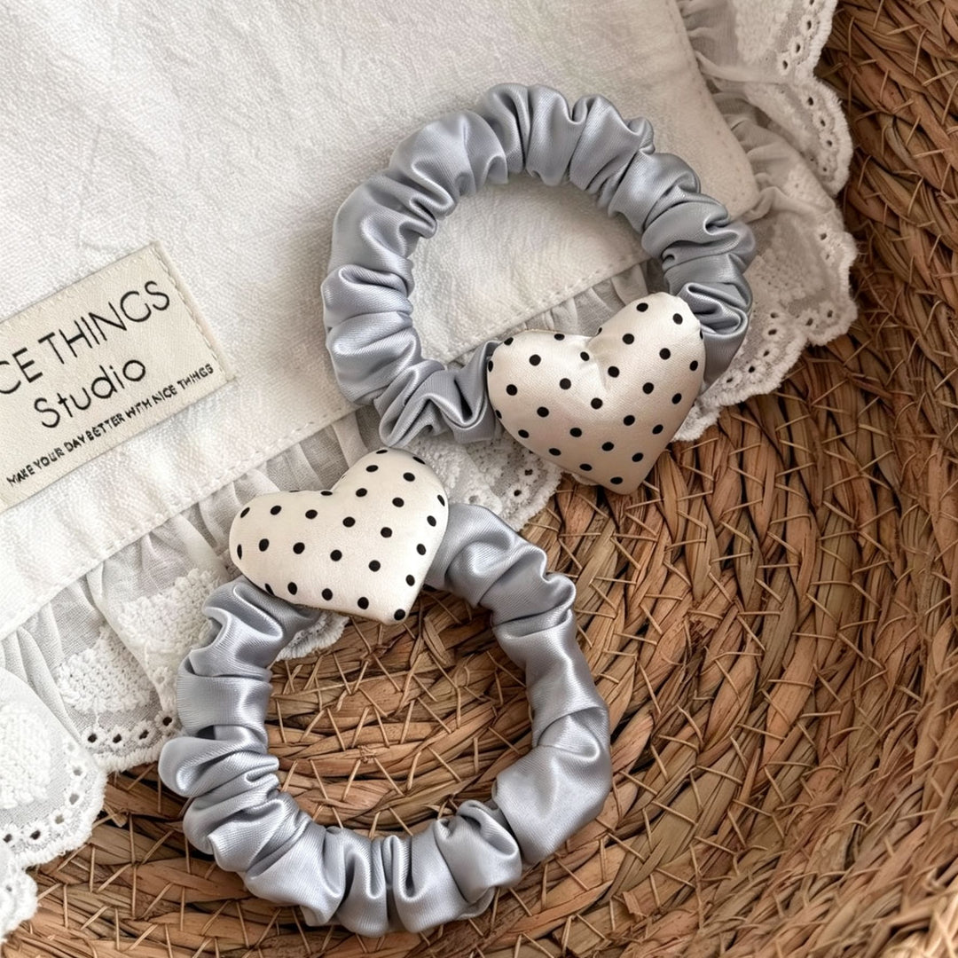 Polka Dot Heart Scrunchie Hair Tie High Elastic N6F067