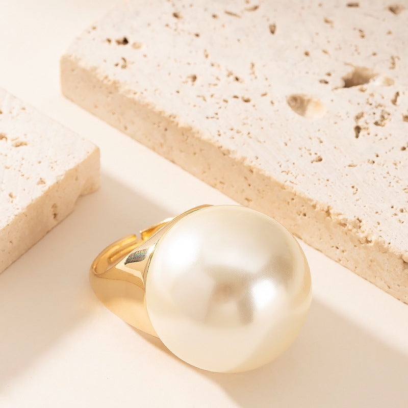 Statement Pearl Open Ring Adjustable Geometric N6H204