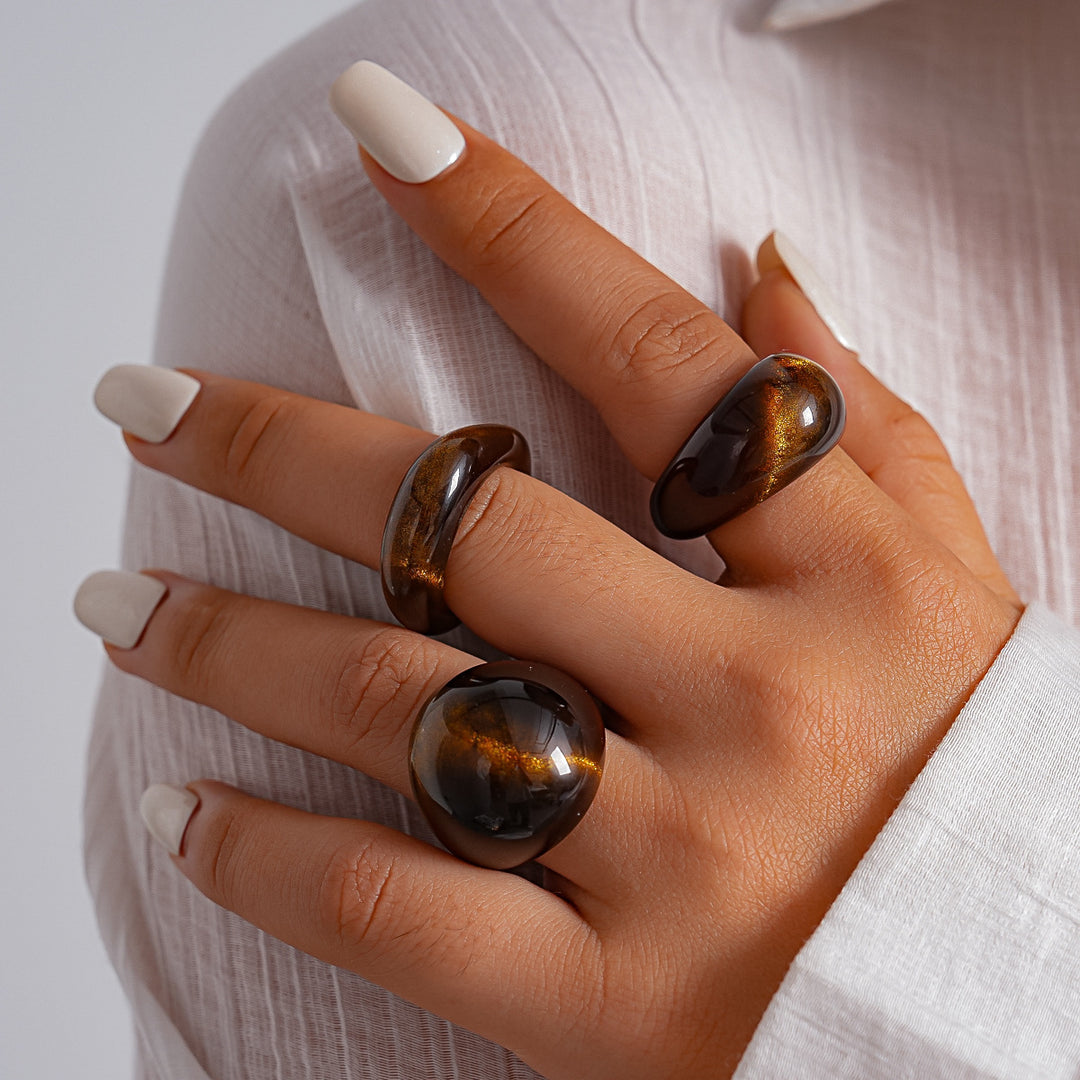 Vintage Resin Ombré Square Geometric Ring Set 3-Piece N6H094