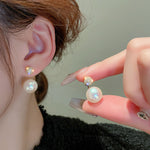 Load image into Gallery viewer, 2-in-1 Zircon Faux Pearl Stud Earrings Real Gold Plated N6H156