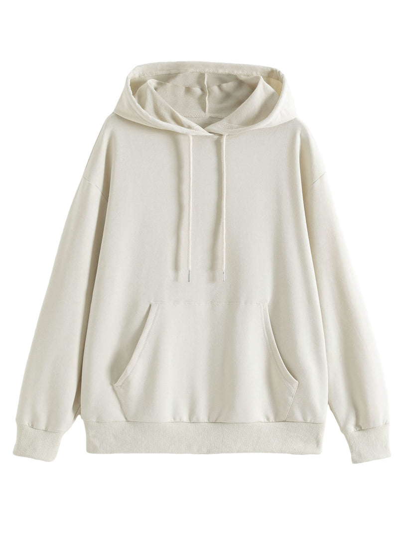 Solid Color Hoodie Women Cotton Loose Fit Long Sleeve N6H047