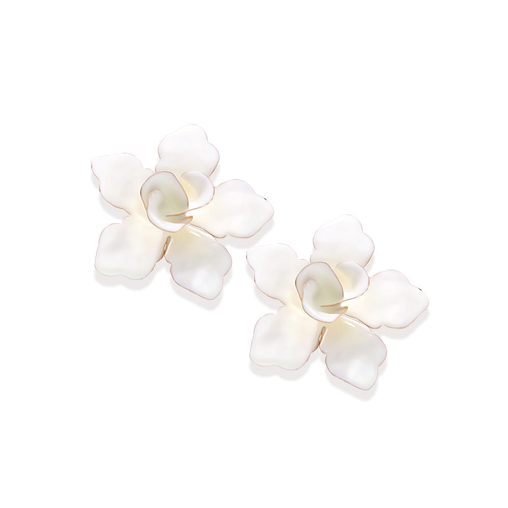 Metal Drop Fill Floral Studs Iron Enameled Statement S5P164