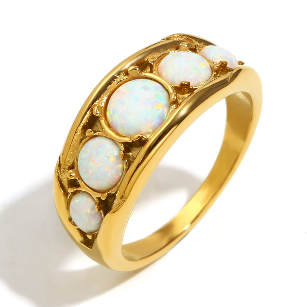 Opal French Ring Steel 18K Gold Vintage Luxury S5P021