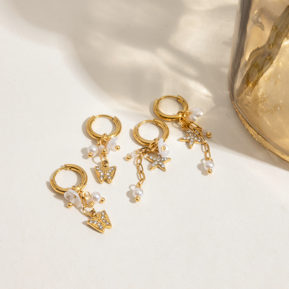 Simulated Pearl Studs Steel Mirror-Polished S5P149