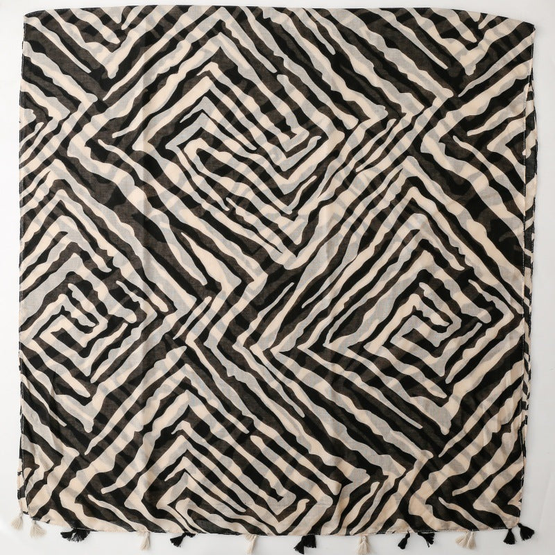 Zebra Print Fringe Scarf Shawl Women Vacation N6H254