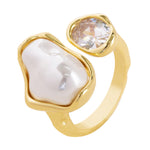 Load image into Gallery viewer, Lava-Texture Pearl Zircon Adjustable Open Ring Women N6H207
