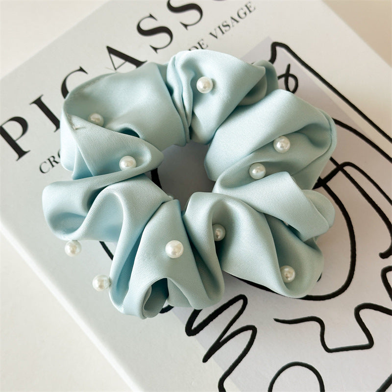 Solid Satin Pearl Scrunchie High Elasticity Women N6H184
